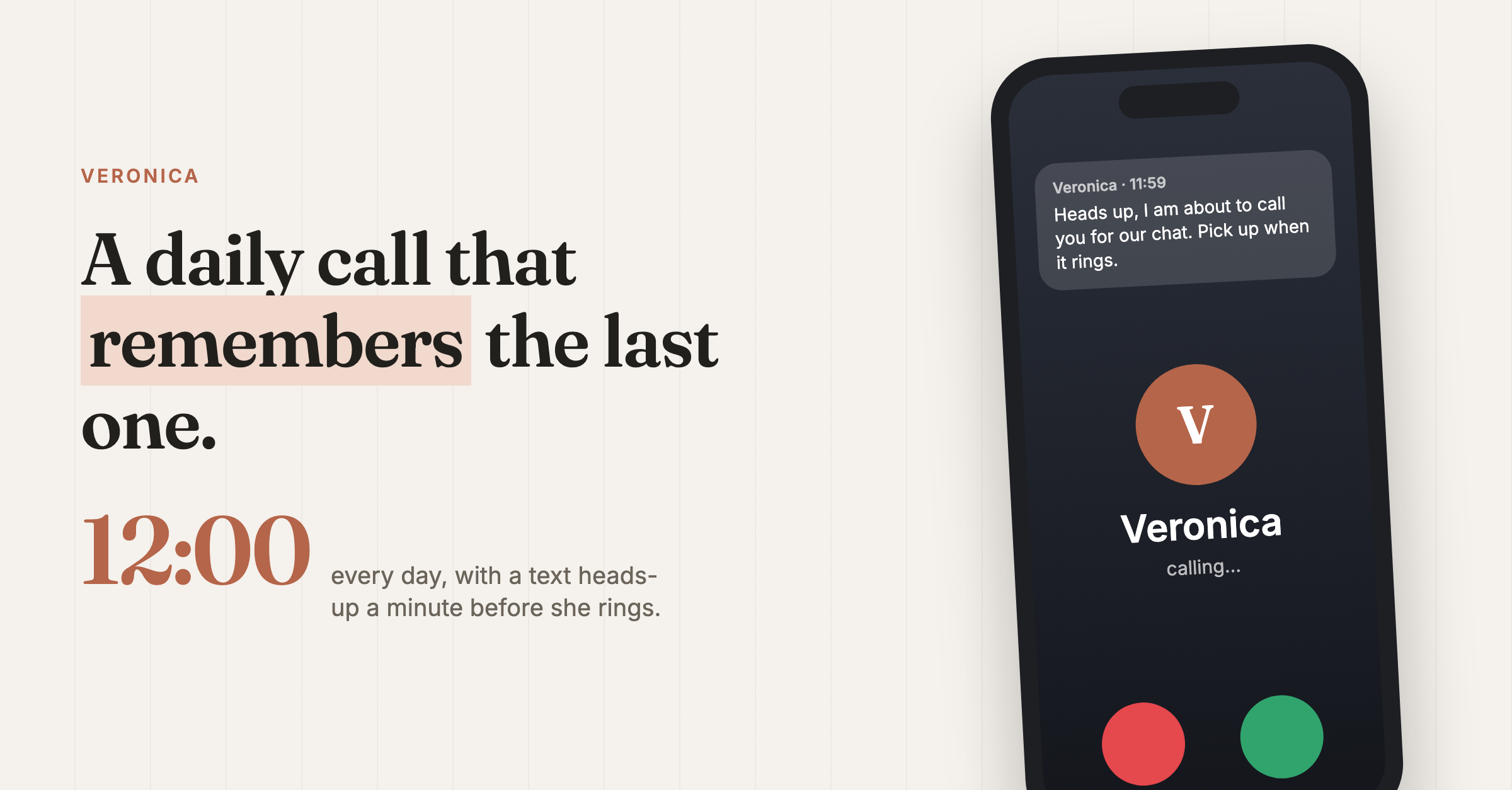 Phone-screen detail from the supplied Veronica project visual, showing a text heads-up and incoming call
